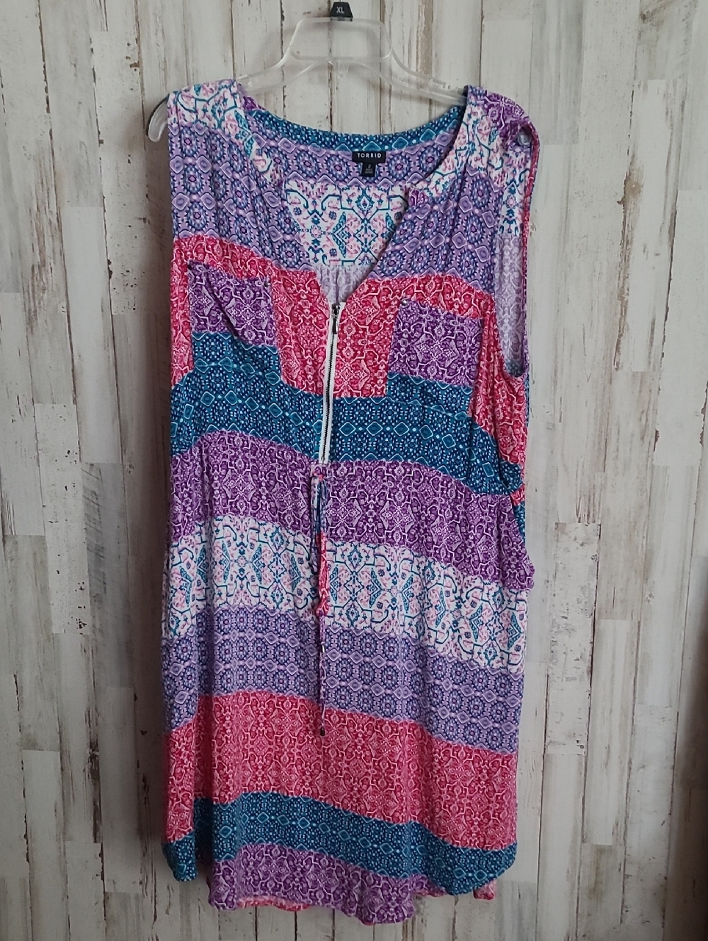 torrid Striped Mixed-Print Sleeveless Tunic Dress in Purple, Teal & Pink